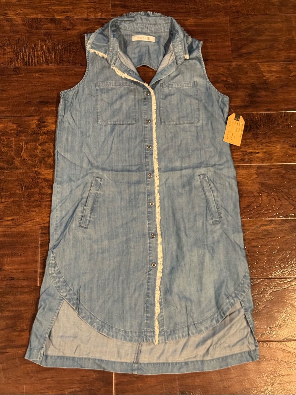 NWT Billy T Light Wash Sleeveless Denim Shirt Dress Size Small